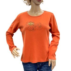 HARLEY-DAVIDSON Women’s Orange Long Sleeve Tee Shirt Size Large